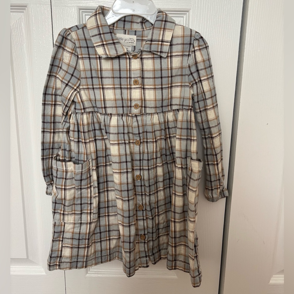 Carter's Cream and Gray Plaid Kids Dress